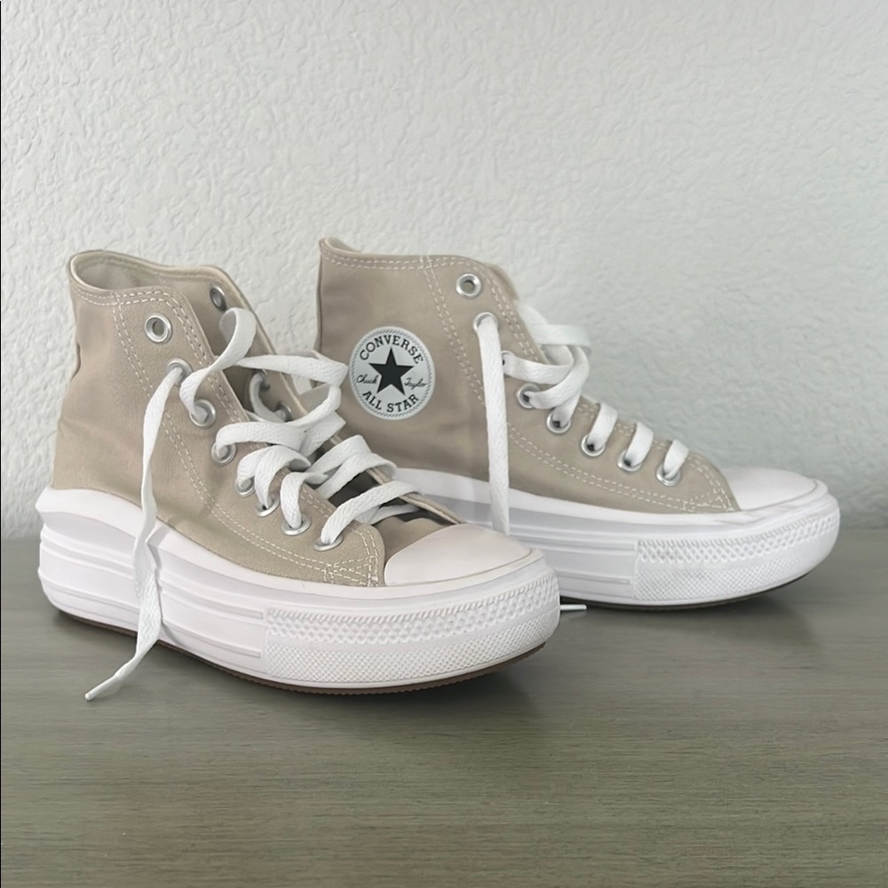 Converse Tan and White Platform Sneakers